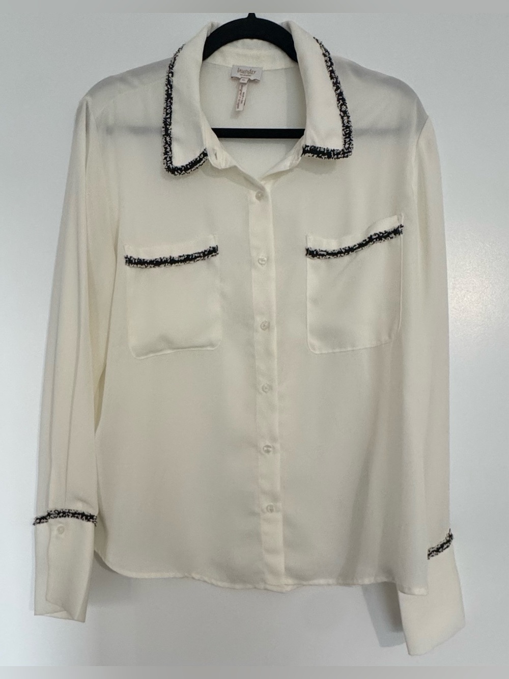 Laundry By Shelli Segal Cream Button-Up Blouse with Black Trim
